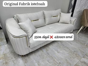 Original fabrik istehsalı üç nəfərlik divan. - Rəng: açıq krem - — 1