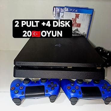 atv kart: Şəkildəki PS4 slim 1tb ideal, plombu üzərində, 2 orijinal pult +türk — 1