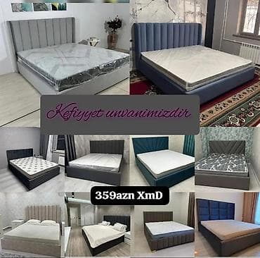 Çarpayılar: Müxtəlif dizaynlarda yumşaq başlıqlı iki nəfərlik çarpayılar və — 1