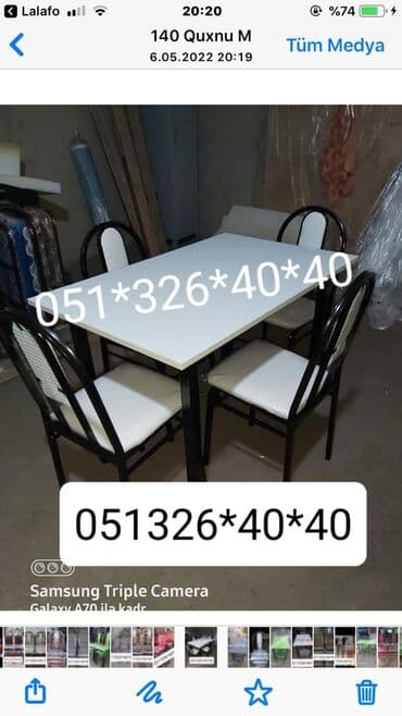 naxcivan bina evleri: Yeni, Dördbucaq masa, 6 stul, Açılan, Stullar ilə, Metal, Azərbaycan — 23