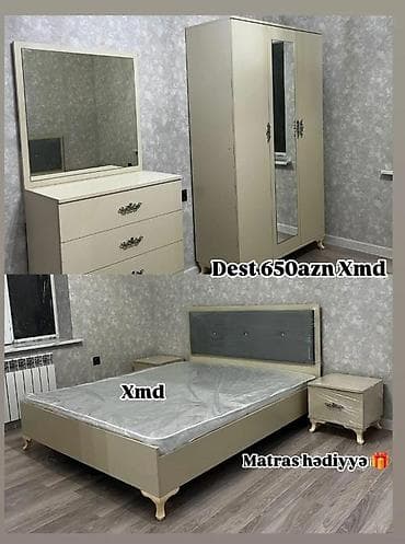 komodlar: Yataq otağı mebel dəsti Tərkibi: - Çarpayı (başlıq hissəsi yumşaq — 1