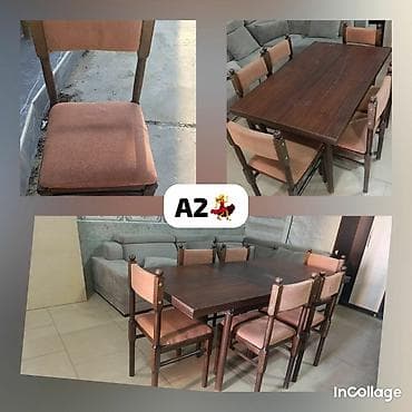 Qonaq otağı üçün, İşlənmiş, Açılan, Dördbucaq masa, 6 stul