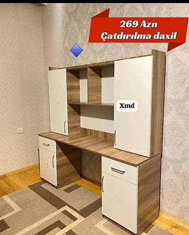 Düz masa, Stulsuz, Polkalı, Siyirməli, Teksturalı laminat