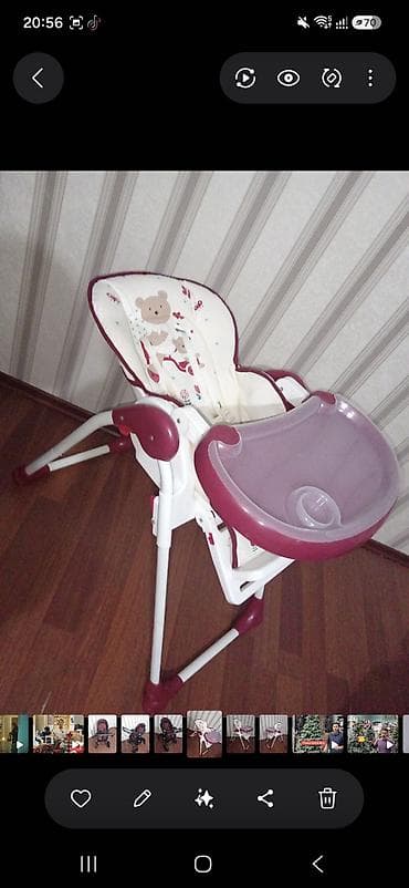 oglan milli geyim: Uşaq yemək stulu - Rəng: ağ/bordo kombinasiya - Naqış: ayıcılı yumşaq — 3