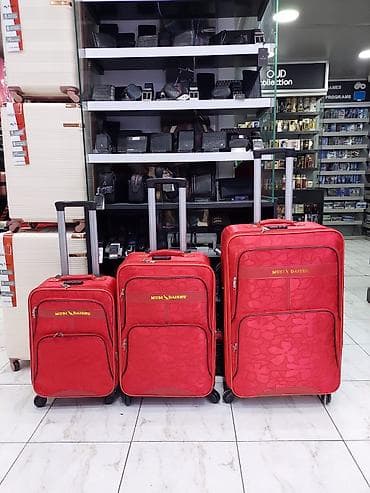 camadan: Qırmızı 3-lü səyahət çamadan dəsti – MUSI DAISHU - Ölçülər: kiçik — 1