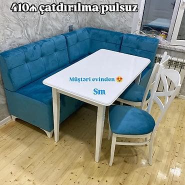 yer divanlari: Mətbəx üçün künc dəsti Tərkib: - Künc divan - Masa - 2 ədəd stul — 7