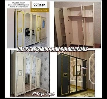 Yeni, 4 qapılı, Güzgülü, Qara, Digər material, Açılan, Düz dolab