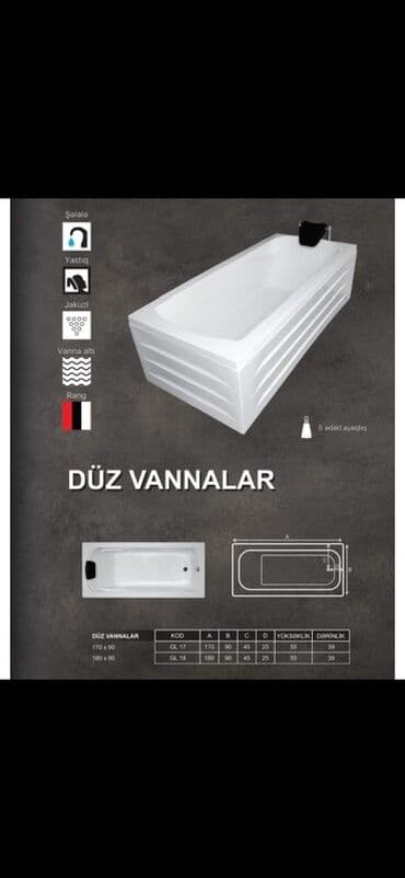 hamam krantlari: 180*90 olculu akrilik vanna. Teze plyonkada — 1