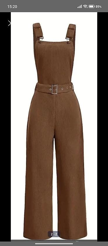 enli trapes salvar modelleri: Qadın kombinezonu – korduroy görüntülü, qəhvəyi rəng. - Model: ön — 2