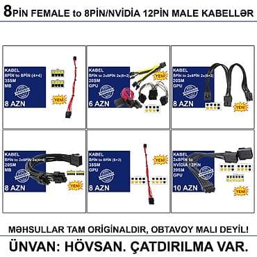 nvidia shield: 4/6/8/12/24pin/Molex/SATA Kabellər 📍Ünvan: Bakı şəh, Suraxanı ray — 7