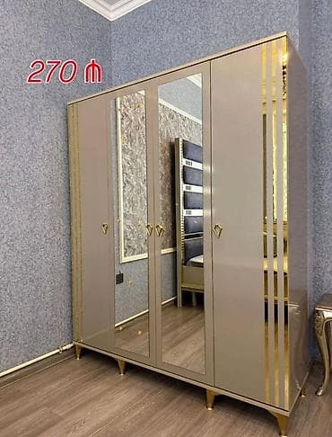 shkaf: Yeni, 4 qapılı, Güzgülü, Bej, Digər material, Açılan, Düz dolab — 1