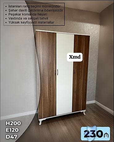 dolab paltar: Üç qapılı paltar dolabı – 230 AZN Xüsusiyyətlər: - Ölçülər: H200 x — 8