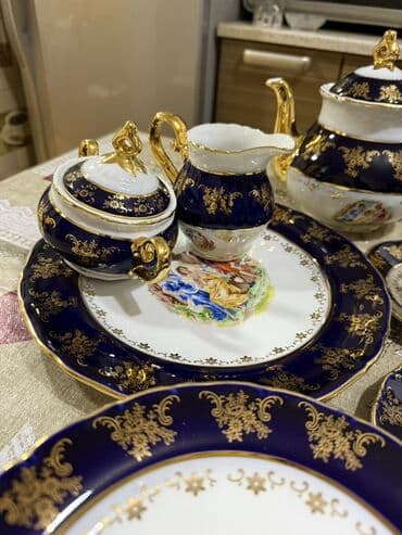 fincanlar: Çay dəsti, rəng - Göy, Farfor, 6 nəfərlik — 7