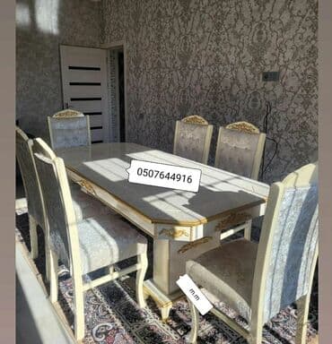 aslanoğlu mobilya: Qonaq otağı üçün, Yeni, Açılan, Dördbucaq masa, 6 stul — 4