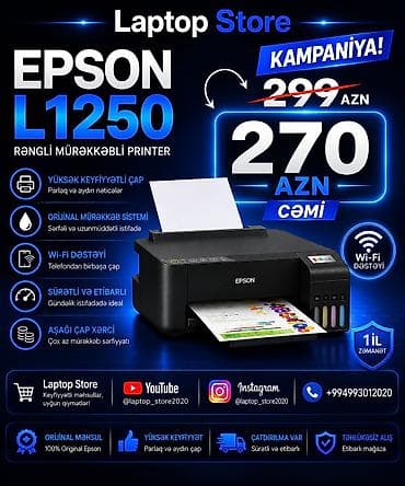 🚨 ŞOK ENDİRİM! TƏLƏSİN! 🚨 🖨️ Epson L1250 Wi-Fi Printer 299 AZN ❌ 🔥 lalafo.az -da 🚨 ŞOK ENDİRİM! TƏLƏSİN! 🚨 🖨️ Epson L1250 Wi-Fi Printer 299 AZN ❌ 🔥