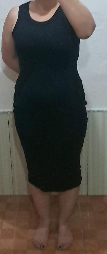 https smart ady az: Qara rəngli, bədənə oturan midi don - Model: qolsuz, klassik dairəvi — 4