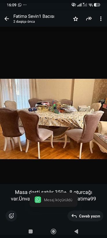 kohnə stul: Masa dəsti satılır 350₼. 8 oturcağı var.Ünvan — 1