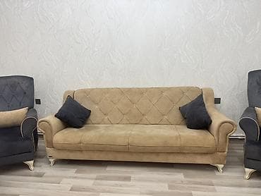 divan alan: Bej rəngli 3‑nəfərlik divan - Klassik dizayn: bel hissəsində romb — 2