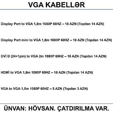 200 manatliq telefonlar: HDMİ DVİ VGA Display Port Type-C USB Kabellər 📍Ünvan: Bakı şəh — 6