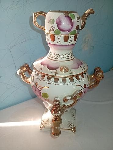 Rəngli naxışlı dekorativ çaydan-samovar - Material: keramik/porcelan