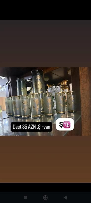 Şüşə süfrə dəsti - Rəng: tüstü-boz mat şüşə - Naxış: qızılı — 1