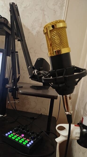 Studiyo mikrofon seti - Qızılı-korpus kondensator mikrofon (pop-filtr