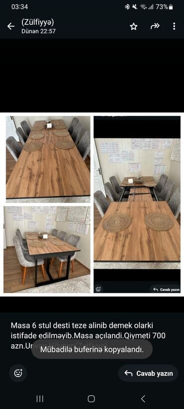 taxta alisi: Qonaq otağı üçün, Açılan, Dördbucaq masa, 6 stul — 1