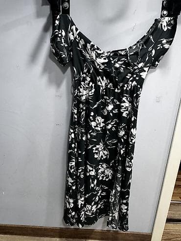 ag etek: Qadın donu – maxi uzunluqda, qara-yaşıl fon üzərində ağ floral — 7