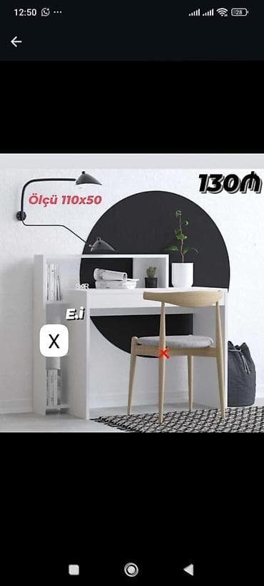stol ustul: Minimalist iş masası - Ölçü: 110×50 sm (şəkildə qeyd olunub) - Rəng — 1