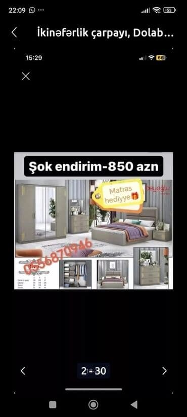 tek neferlik yataq bazali: İkinəfərlik çarpayı, Termo, Dolab, 2 tumba, Azərbaycan, Yeni — 10