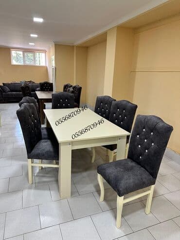 metbex stollari ve stullari: Qonaq otağı üçün, Yeni, Açılmayan, Dördbucaq masa, 6 stul — 13