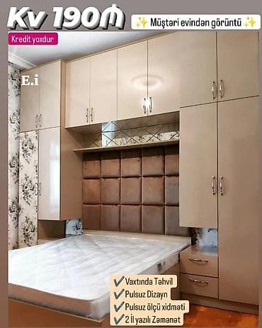 vitrin polkalar: Yataq otağı üçün quraşdırılan sifarişlə mebel dəsti - Kvadrat metri — 1