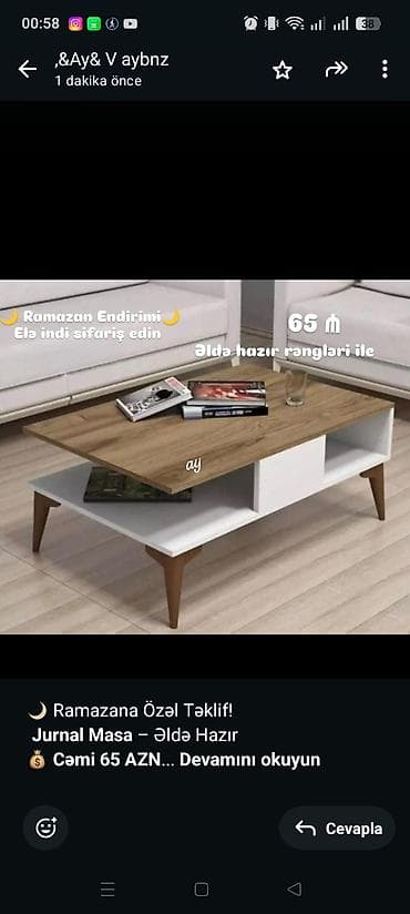 🌙 Ramazana Özəl Təklif! *Jurnal Masa* – Əldə Hazır 💰 *Cəmi 65 AZN* 📏 — 1