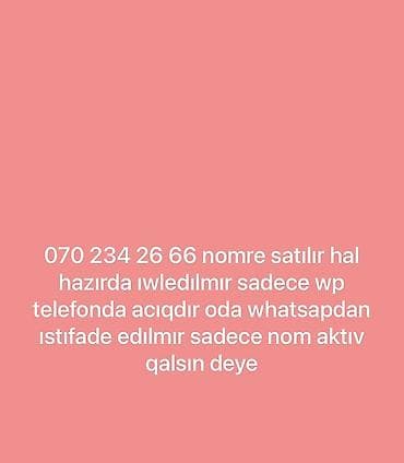 055 211 nomre satilir: Nömrə: ( 070 ) ( 2342666 ) — 1