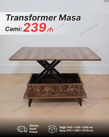 складная кровать трансформер: Jurnal masası, Transformer, Taxta, Dördbucaq masa — 1