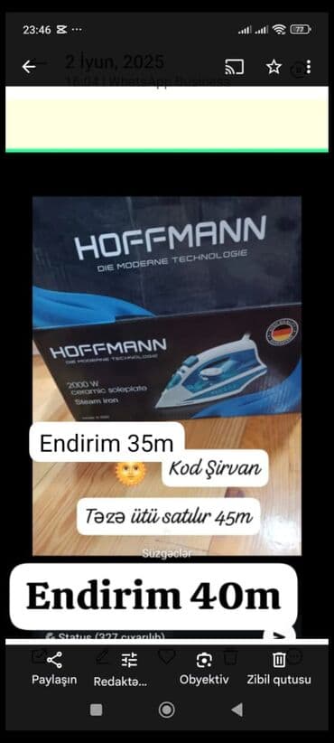 ikinci əl kondisioner: Buxarlı ütü, Hoffmann, Kredit yoxdur, Ünvandan götürmə — 1
