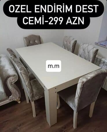 mebel stol stullar: Qonaq otağı üçün, Yeni, Açılmayan, Dördbucaq masa, 6 stul — 2