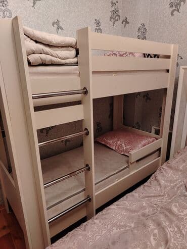 купить кровать трансформер: Uşaq üçün iki mərtəbəli çarpayı - Rəng: açıq krem/ağ - Material — 2