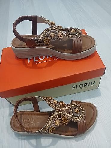 Босоножки, сандалии, шлепанцы: FLORIN by ÇLAS qadın sandaleti - Rəng: qəhvəyi - Üst hissə: dekorativ — 1