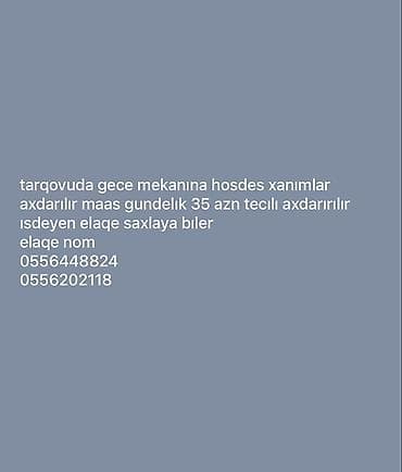 bag evine isci: Hostes, qeydiyyatçı tələb olunur — 1