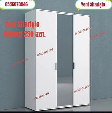 şifanerler: Yeni, 3 qapılı, Güzgülü, Ağ, Digər material, Açılan, Düz dolab — 8