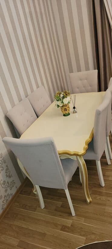 ucuz tamet: Для гостиной, Б/у, Раскладной, Прямоугольный стол, 6 стульев — 8