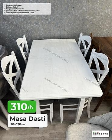 kohnə stul: Məhsul: Masa Dəsti - Ölçü: 70 × 120 sm - Komplekt: 1 masa + 4 stul - — 1