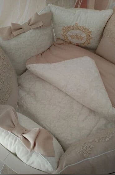 uşaq ucun maşınlar: Beşik üçün premium tekstil dəsti - Rənglər: krem və bej tonları — 4