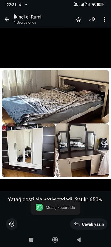 Yatağ dəsti əla vəziyyətdədi. Satılır 650₼. Ünvan 4mkr &Rumi lalafo.az -da Yatağ dəsti əla vəziyyətdədi. Satılır 650₼. Ünvan 4mkr &Rumi