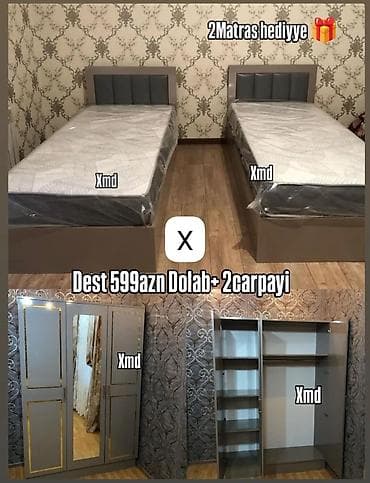 Mebel: Yataq otağı dəsti – dolab + 2 çarpayı - Dəst: 1 ədəd qarderob dolabı — 1