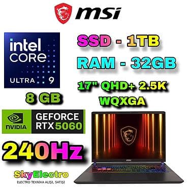 Yeni MSI, 17 ", Intel Core i9, 1 TB, Ödənişli çatdırılma, Rayonlara çatdırılma, Ünvandan götürmə