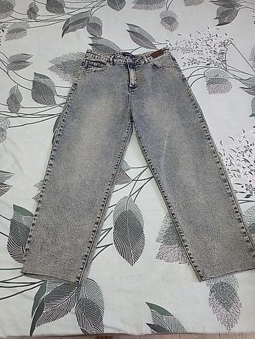 dar kişi cinsləri: Unisex düz kəsim cins şalvar - Rəng: açıq-boz yuyulmuş (acid wash — 3