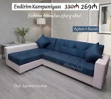 Künc divan – Açılan və bazalı model - Ölçü: 240 sm x 150 sm -
