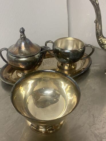 servis qab: Qəhvə dəsti, rəng - Gümüşü, Metal — 4